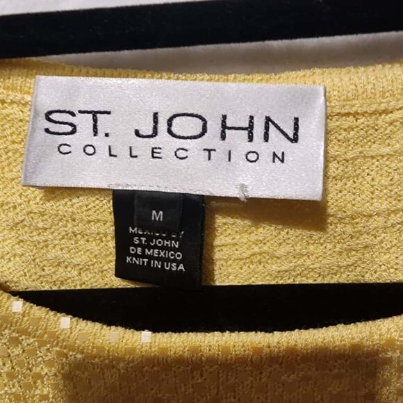 St. John Collection Sequined Top Women's Medium Light Yellow Half Sleeves - Picture 4 of 6